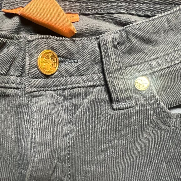 Tory Burch Corduroy Pants Women's 28 Gray Super Skinny Stretch Gold Rivets - Picture 5 of 7